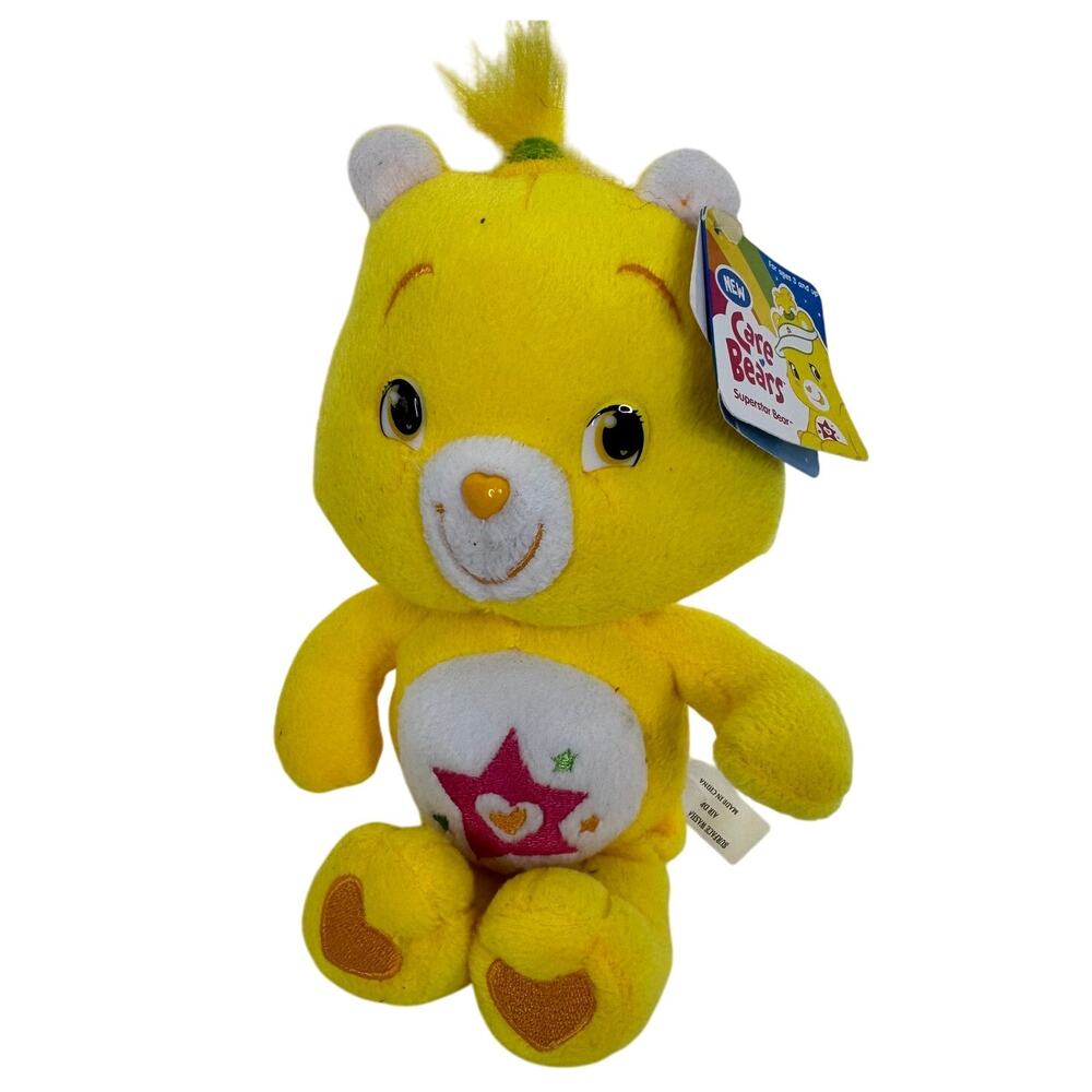 Care Bears Superstar Bear Plush 2007 8 inch Yellow with pink star NWT